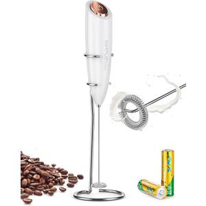 SIMPLETaste Milk Frother Handheld Battery Operated Electric Foam Maker, Drink Mixer with Stainless Steel Whisk and Stand for Cappuccino, Bulletproof Coffee, Latte (White)