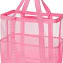 Mesh Beach Bag, Large Capacity Beach Tote, Multi Pockets, Sandproof, Pink - Pack of 2