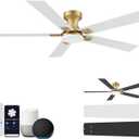 52 Inch Ceiling Fans with Lights,Smart Low Profile Ceiling Fan with Light and Remote Control,Modern Flush Mount Ceiling Fans for Bedroom,Patio,Porch,Outdoor Indoor Use,in Black White and Gold,Quiet