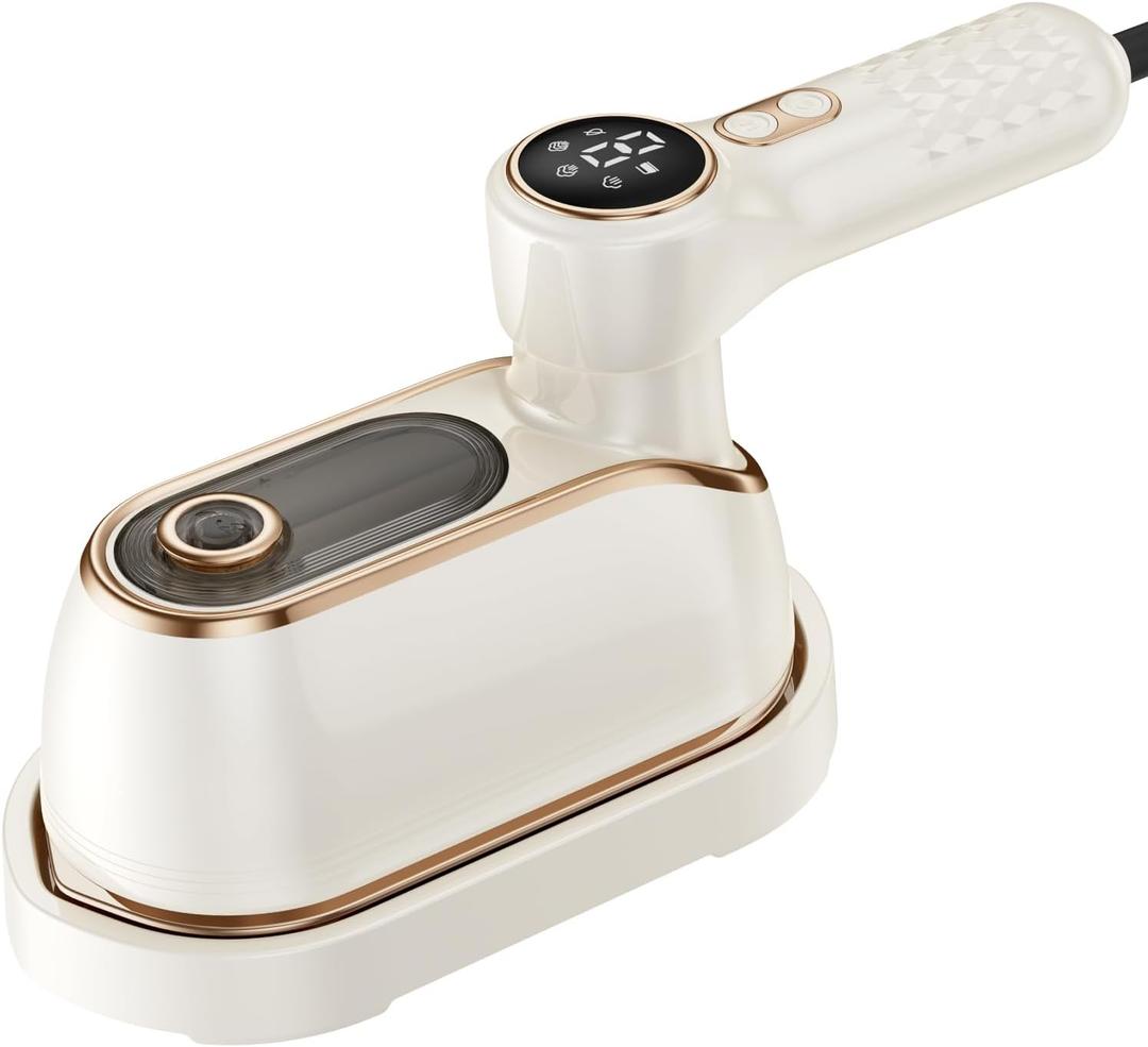 Travel Steamer Iron for Clothes, 1200W Portable Handheld Steamer Iron 4Mode with LCD Display 10S Fast Heating 180 Swivel Handle Powerful Wrinkle Remover, Garment Steamer for Home, Dorm, Travel, White