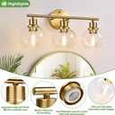 Indoi 3-Light Bathroom Light Fixtures, Brushed Gold Modern Vanity Lights Over Mirror with Clear Glass Globe Shade, Bathroom Wall Sconces for Mirror Kitchen Living Room Hallway Cabinet Bedroom Porch