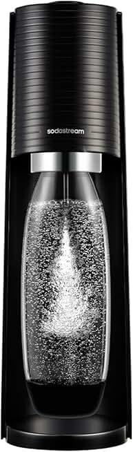 sodastream Terra Sparkling Water Maker Machine, with 1 Litre Reusable BPA-Free Water Bottle for Carbonating & 60 Litre Quick Connect CO2 Gas Cylinder – Black