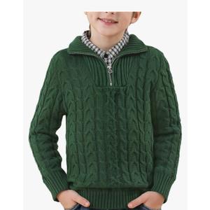 Boys Winter Warm Cable Knit Sweaters Cute Turtle Neck Casual Quarter Zip Pullover, Medium