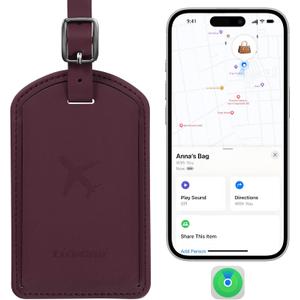 Luggage Tags Built-in Anti-Loss Tracker, Luxury Leather Luggage Tags for Suitcase, Travel Bags, Backpacks, Travel Organizer for Lost Baggage Prevention (Rose Purple)