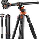 K&F Concept 90 inch/230cm Ultra High Camera Tripod,Horizontal Overhead Shooting Travel Tripods with Metal Ball Head 10KG Load Capacity,Detachable Monopod, for Indoor and Outdoor Use T254A7+BH-28L