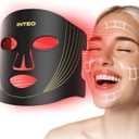 INTEO Red Light Therapy for Face, 3 Modes Portable Led Face Mask Light Therapy with Remote, Near-infrared 850 Red Light Mask with Timing Function, Led Light Therapy At Home 180 LED Beads, Black Golden
