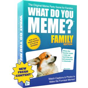 WHAT DO YOU MEME? Family Edition by Relatable, Now with Refreshed Content - Kids Games 8+, Family Games for Kids and Adults, The TikTok Viral Sensation, Includes 300 Caption Cards, 108 Photo Cards