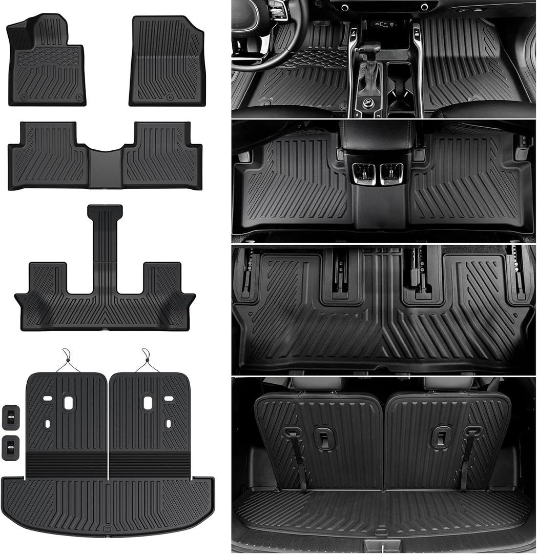 Floor Mats for 2021-2026 Kia Sorento 6&7 Seats (Not Fit Hybrid & PHEV), All Weather TPE Durable Trunk Cargo Mat with Backrest Mat for Kia Sorento