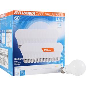 Sylvania LED A19 Light Bulb, 60W Equivalent, Efficient 8.5, 10 Year, W, 5000K, 800 Lumens, Frosted, Daylight (74766) (Pack of 1, 24 Count Total)
