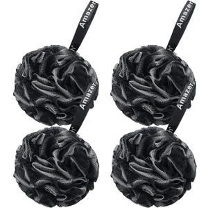 AmazerBath Loofah Sponge 75g/Piece, Loofah for Men Body Scrubber - Bath Sponge Loofa Set of 4 Black (Large)