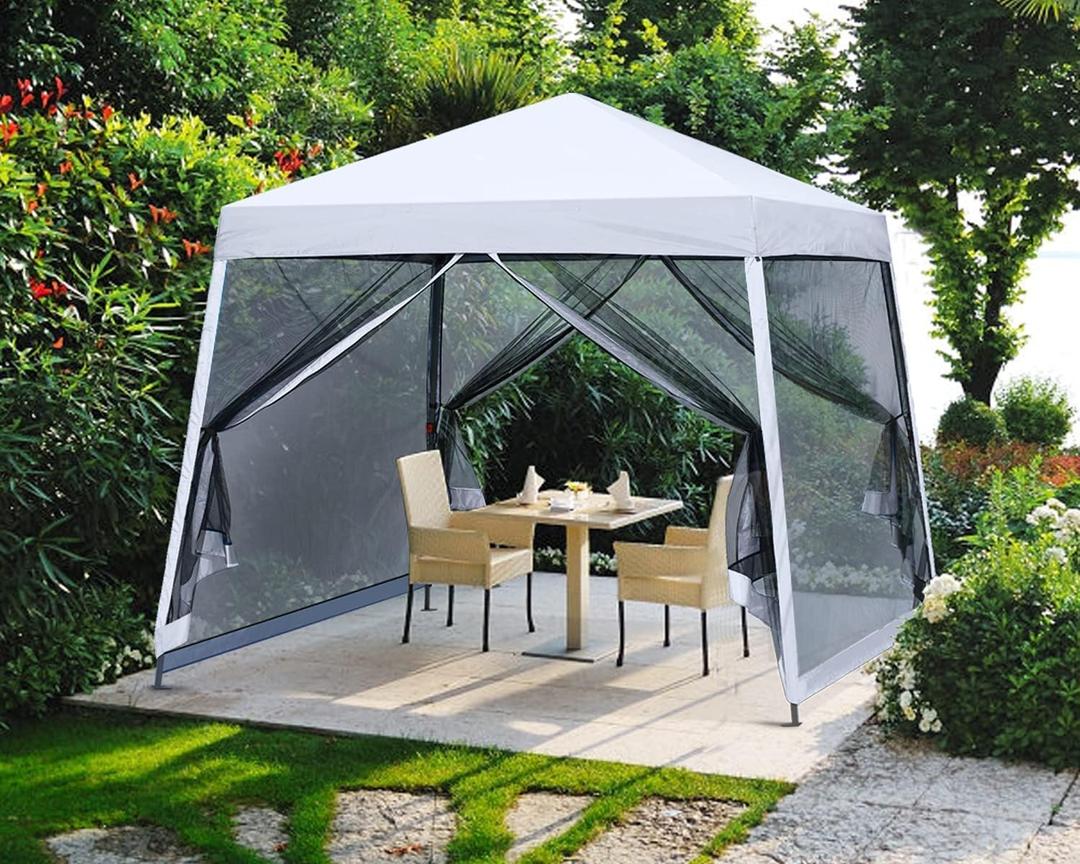 MASTERCANOPY 10x10 Slant Leg Gazebo Canopy with Netting White