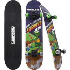 Minecraft 31 inch Skateboard, 9-ply Maple Deck Skate Board for Cruising, Carving, Tricks and Downhill (Survive)