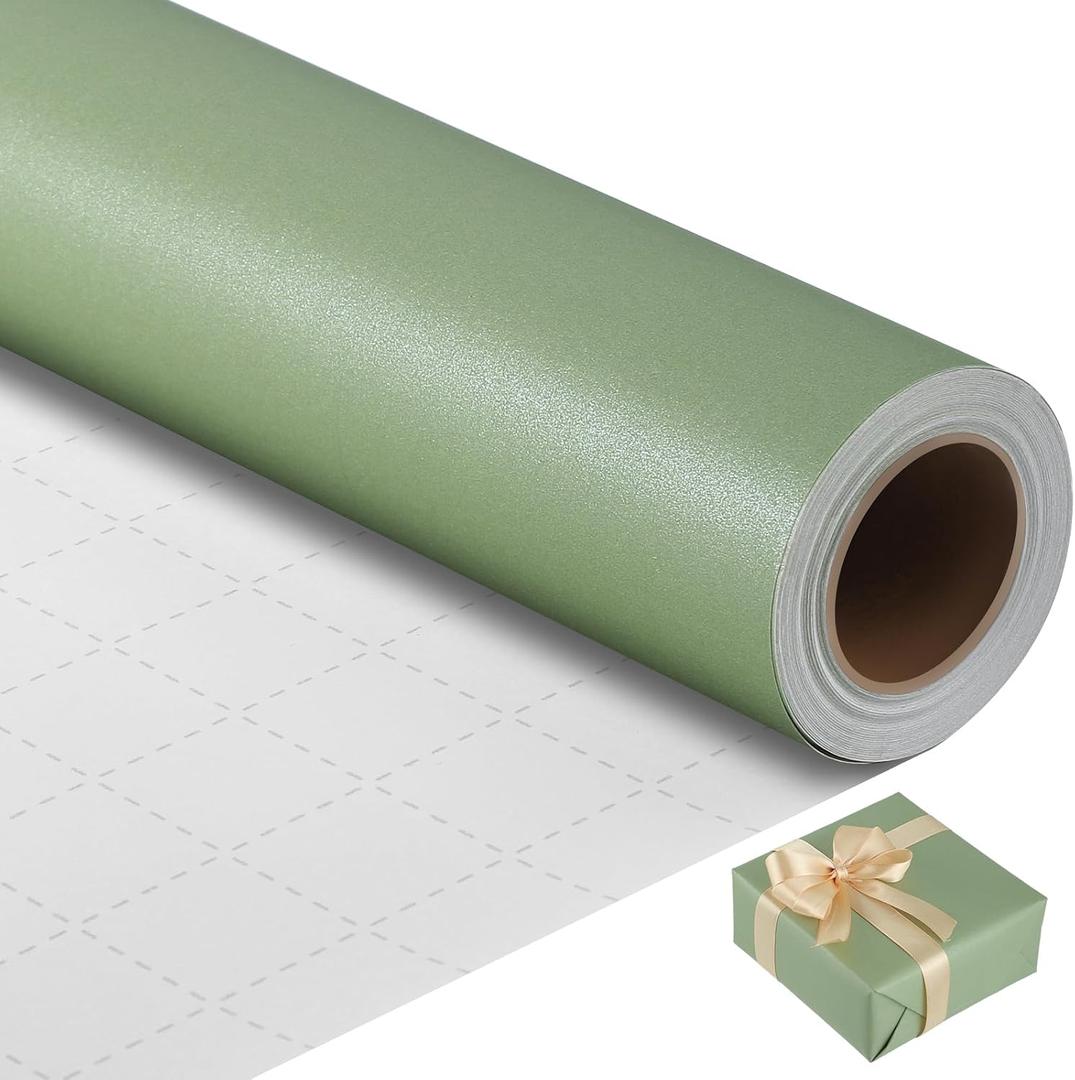 woric Green Wrapping Paper Roll 17 In X 33 Ft Sage Green Wrapping Paper Gift Wrap for Baby Shower, Wedding, Birthday, Easter Gifts, Holiday