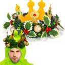 Suncalla Green Monster Christmas Crown Christmas Red and Green Glittering Polka Dot Crown Ornament with Berry Cosplay Xmas Headpiece for Halloween