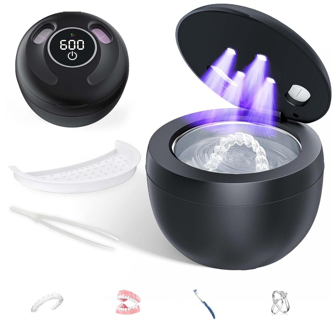 Ultrasonic Retainer Cleaner(2025 Upgraded), 45kHz Cleaning Machine for Dentures, Mouth Guards, Braces, Toothbrush & Jewelry, 200ML Denture Cleaner with 4 Modes for Dental Care