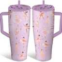 Ballet Gifts for Women Girls - 40oz Ballet Tumbler with Handle and Straws, Leak-proof, Stainless Steel Insulated Travel Mugs, Dance Themed Cups, Birthday Christmas Gifts for Dance Lover Dancer (1 pc)