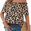 SweatyRocks Women's Off The Shoulder Leopard Print Blouses Summer Short Sleeve Tops Going Out, Medium 