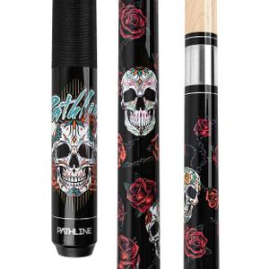 Pool Cue Stick - 58" Canadian Maple 13mm Tip Billiard Pool Stick (19oz, Black/Skull)
