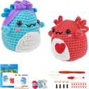 Terself Axolotl Crochet Kit for Beginners: 2PCS Crochet Animal Kits for Kids & Adults, Learn to Crocheting Starter Kit with Written Pattern & Video Tutorials (40%+ Yarn Extra)- Axolotl Family