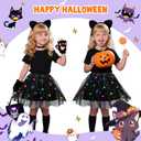 Halloween Black Cat Costume for Girls, Cat Costume Set with Light Up Tutu Skirt, Dress Up Cosplay for Kids Ages 3-8