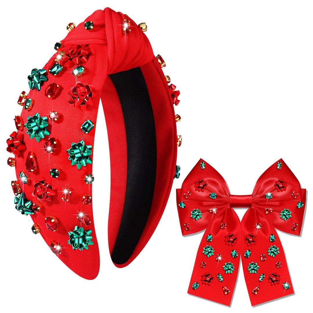 2 x mokkia Christmas Headbands Hair Bows for Women Holiday Headbands Christmas Bow Tree Headbands Hair Ribbon Bows Clips Holiday Christmas Accessories Outfits Party Decorations Holiday Gifts (Pattern B)