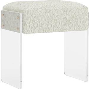 Vanity Stool Chair and Pouf Ottoman-Modern Multifunctional Vanity Stool and Foot Rest with Wool and Acrylic Leg for Makeup Room, Living Room, Bedroom (White)