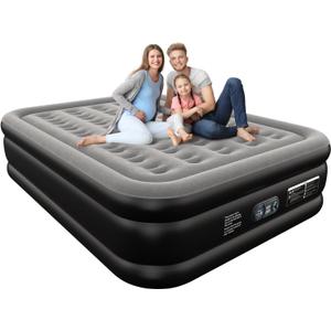 Ezyrest Queen Air Mattress Queen with Built in Pump 16" Double Height Inflatable Mattress with Soft Flocked Top & Carry Bag Adjustable Blow Up Mattress Portable Air Bed for Guest Indoor