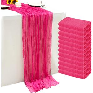 12Pack Hot Pink Table Runner 10Ft Cheesecloth Table Runner Boho Gauze Table Runners Long Cheese Cloth Table Runners for Wedding Party Bridal Shower Thanksgiving Christmas (12 Pack 20 x 120 inch)