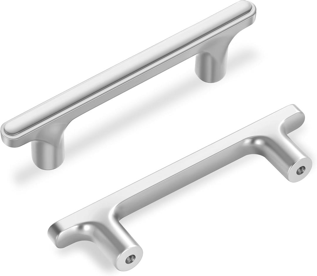 Lardmon 3 Pack Brushed Satin Nickel Modern Cabinet Pulls 4.4 Inch(112mm) Total Length | 3 Inch(76mm) Hole Center Bar Pulls Kitchen Cabinet Handles Solid Drawer Pulls Heavy Duty Kitchen Hardware