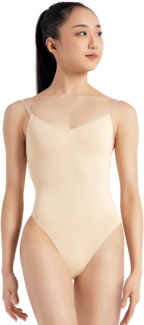 Capezio Women's Camisole Leotard With Clear Transition Straps (Small, Nude)