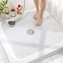 HITSLAM Shower Bathtub Mat Non Slip, 24"x 24" Bath Mat for Tub, Soft PVC Shower Mats for Inside Shower with Suction Cups and Center Drain Hole, Machine Washable Bathroom Floor Mat, Clear