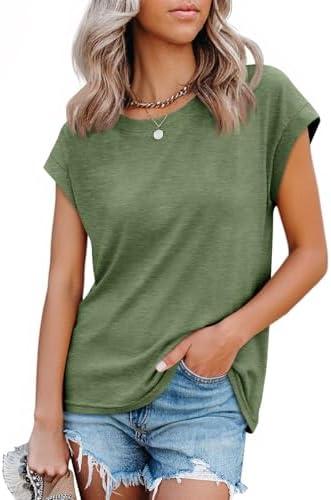 Tankaneo Womens Short Cap Sleeve Tops Crew Neck Loose Fit T Shirt Basic Casual Sleeveless Tee Shirts, S