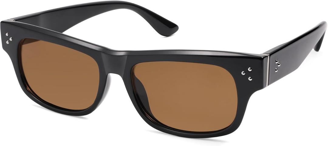 SOJOS Retro Rectangle Polarized Sunglasses for Women Men Vintage Shades UV400 Protection Sunnies SJ2338 (Black/Brown)