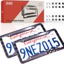 2 x 2 Pack License Plate Frames, Stainless Steel Car License Plate Cover Automotive Exterior Accessories with Screw Caps (Grey and Black)