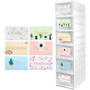 6 Shelf Weekly Clothes Organizer for Kids, Foldable Days of The Week Clothes Organizer with Door Hanging Closet Organizer Storage for Boys and Girls Monday Through Friday Essential Stuff (White)
