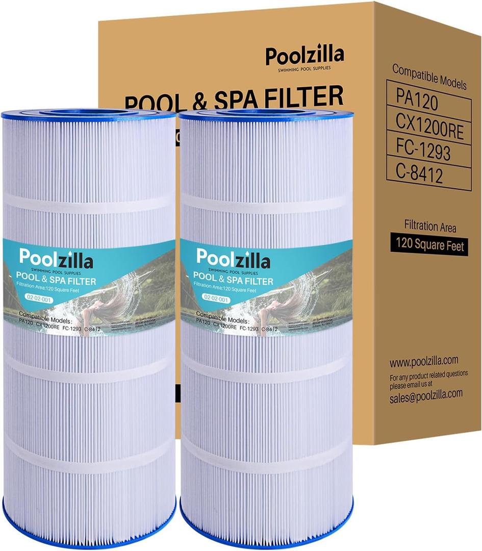 Poolzilla [2 Pack Pool Filter Cartridge, Compatible with PA120, CX1200RE, C1200, Unicel C-8412, Filbur FC-1293, Waterway Clearwater II, Pro Clean 125, 817-0125N [L x OD: 23.25" x 8.94'']