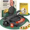 SIRCLES Tortilla Press 12 Inch Cast Iron - Extra Large, Heavy Duty 12 Inch Tortilla Press - Ebook Tortilla recipes - 5 Non-Slip Rubber Feet - Pre-Seasoned - Prensa Para Tortillas De 12 Pulgadas Grande