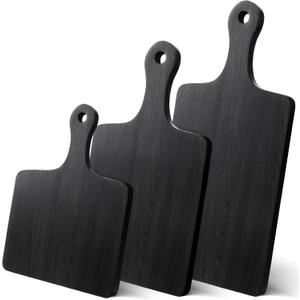 Geetery 3 Packs 6.7" Bamboo Cutting Board with Handle Charcuterie Wood Serving Cheese Board for Wedding Gift Rustic Decoration DIY Laserable, Length 16.5x6.7",14x6.7",9.8x6.7"(Black)