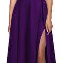 MUSHARE Women's V Neck Sleeveless Split Formal Dress Cocktail Party Prom Long Dresses (Medium, Purple)