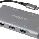 Philips USB C Hub with Power Pass-Through, 7-in-1 Multiport Adapter, 1 HDMI 4K@30Hz, 60W USB-C Power Delivery, 2 USB 3.0, 1 Ethernet, 1 SD 1 MicroSD Card Reader, DLK9120C/27