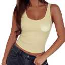 SUUKSESS Women Padded Cotton Ribbed V Neck Tank Top Summer Basic Going Out Tops (Yellow, L)