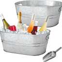 2 Pack 4 Gallon Galvanized Tub Ice Buckets for Parties Portable Beverage Tub Champagne Bucket Metal Ice Buckets for Cocktail Bar with Ice Scoop