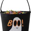 Halloween Bucket Halloween Basket for Kids, Trick or Treat Bags with Embroidery Foldable Candy Buckets Pumpkin Bucket Candies Basket with Handle for Party Decorations, (Black)