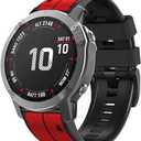 26mm watch band for garmin fenix 7x sapphire solar fenix 6x pro solar fenix 5x 3 hr quick release fit dual color silicone watch strap replacement for garmin epix 2 pro sapphire 51mm Descent MK1/2/2i (26-RED-BLACK)