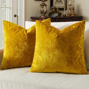 MIULEE Velvet Throw Pillow Covers Set of 2, Soft Neutral Decorative Pillow Cases with Luxurious Textured Vintage Cushion Covers for Home Decor Couch Sofa Bed,Golden Mustard Yellow18x18 inch