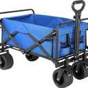 Beach Wagon with Big Wheels for Sand,Collapsible Folding All Terrain Utility Wagons Carts Foldable with Brakes for Sand Camping Sports Outdoor. (Blue)