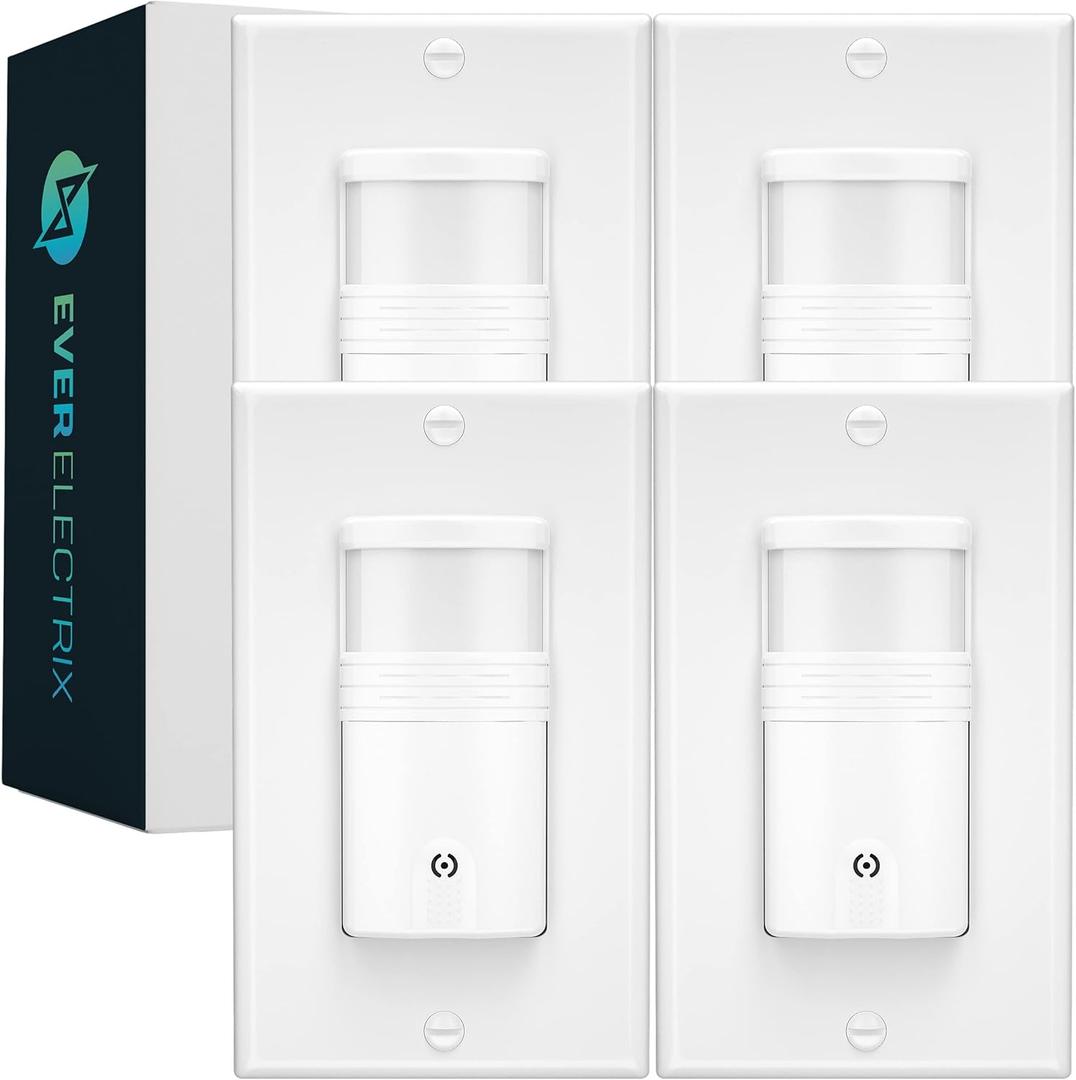 4 Pack Motion Sensor Light Switch, Neutral Wire Required, Single Pole Only (Not 3-Way), Indoor in-Wall Occupancy Sensor with Wall Plate, Adjustable Timer, Title 24, UL Certified, White