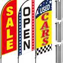 3 Pcs Used Cars Flag 7 x 5.4 ft Car Auto Dealer Swooper Feather Flags Kits Set Advertising Banner Dealership Supplies with Pole Kit for Auto Sale Business Advertising