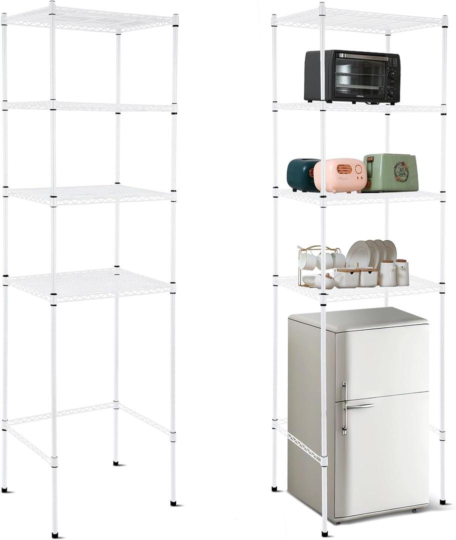 Huwena 4 Tier Mini Fridge Stand with Storage for Dorm Microwave Stand Over Mini Fridge Storage Shelf Adjustable Height Organizer for College Rooms Kitchen Pantry(White)