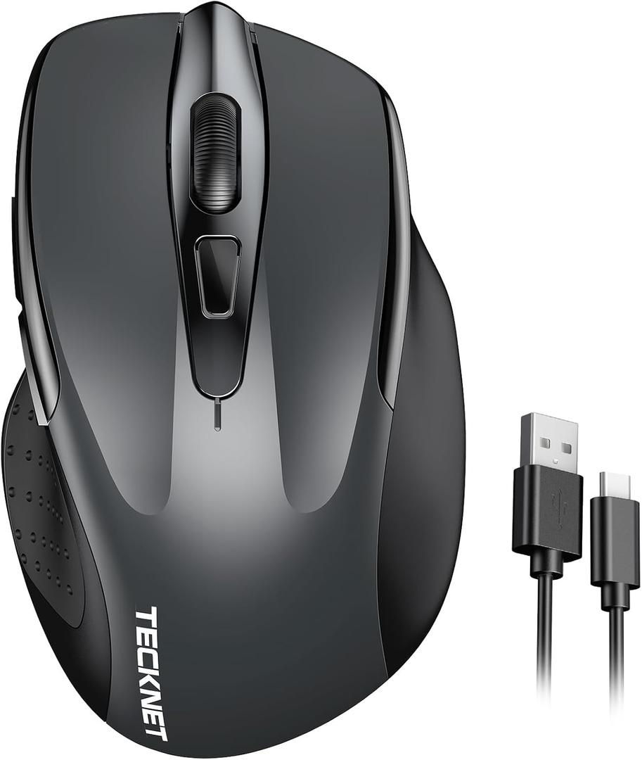 TECKNET Wireless Mouse Rechargeable, 2.4G USB-A Silent Mouse, Quiet Click, 6 Adjustable 4800 DPI, Cordless Computer Mouse, Ergonomic Mouse for Laptop, 6 Buttons Mouse for Chromebook, Ergo Grip (Grey)